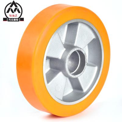 China Flat free medium duty aluminum core polyurethane caster wheel/5 inch 125 mm solid PU caster wheel/good selling caster wheel for sale