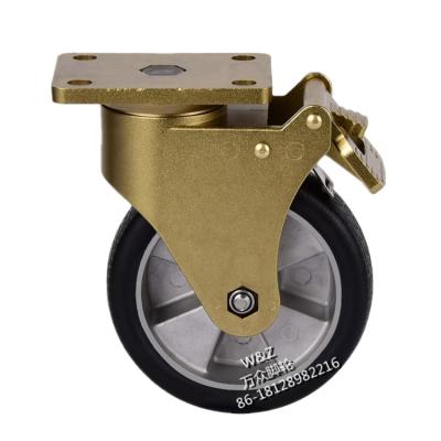 China 5 Inch Flat Free Gold Wheel / Aluminum Alloy Core Swivel Medical Aluminum Caster With Double Cut / Best Price Caster Wheel #125*37 Mm for sale