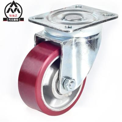 China Aluminum Alloy Wheels Polyurethane Flat Free Moving Middle And Heavy Caste 4 Inch 100 Mm Solid Aluminum Core PU Caster Wheel for sale