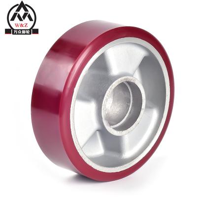 China PU caster wheel flat free single middle and aluminum alloy wheels polyurethane 4 inch 100mm heavy core solid 100*40mm for sale