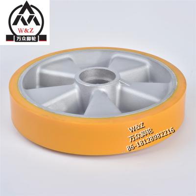 China 10 inch flat free yellow aluminum core single wheel/duty aluminum hub polyurethane wheel wheel/various sizes cheap price caster wheel for sale