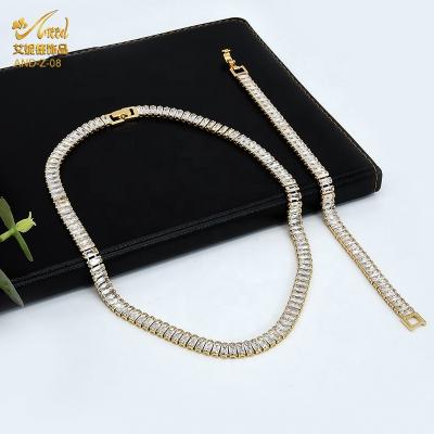 China High Quality Romantic Hiphop Gold Plated Iced Out Cuban CZ Tennis Jewelry Set Crystal Diamond Jewelry Tennis Necklaces Chain Bracelet for sale