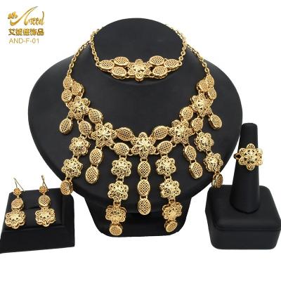 China New Romantic Gold Plated Nigeria Bracelet Sets Indian Bridal Wedding Fancy Jewelry Dubai Artificial Bangle Jewelry Sets for sale