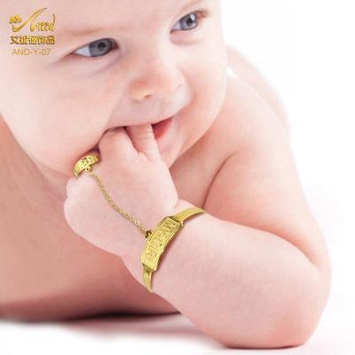 China Romantic Baby Jewelry High Quality Custom Gold Plated Metal Engraved MY Girl Baby Bracelets Bangles With Ring For Kids And Babies for sale