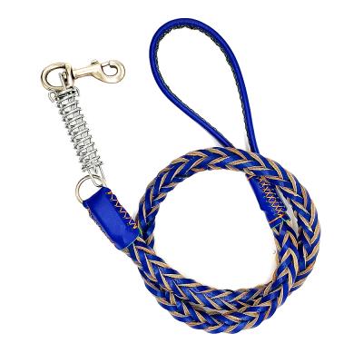 China Thoughtful Handmade Pet Traction Rope With Braided Leather Spring Belt for sale