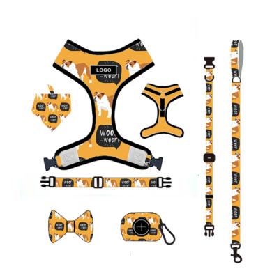 China Custom OEM Reflective Personal Label Harness Pet Sublimation Print Pattern Dog Leash And Reversible Harness Neoprene Dog Harness for sale