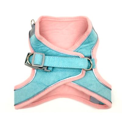 China Luxury Logo Rooe Designer Dog Body Collars Harness and Leash Set Pink Velvet Rope Pet Cotton Custom Wholesale Thoughtful Wedding for sale