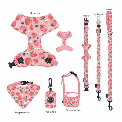 China Cheap Padded Pet Accessories Print Reflective Reversible Padded Polyester Pattern Quick Release Dog Harness Set for sale