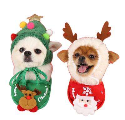 China Viable Personalized Christmas Bibs Pet Christmas Hat Pet Dress Up Elk Christmas Accessories White Horn Hat Random for sale