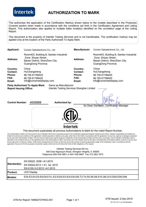 ETL - Conwin Optoelectronic Co., Ltd.