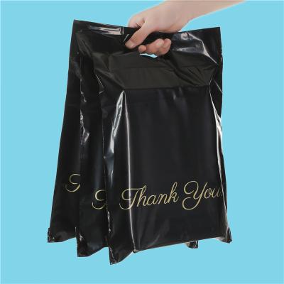 China Self Adhesive Black Printed Plastic Mailing Messenger Bag With Handle Shock Resistance Custom Mailing Bag Mailing Bag for sale