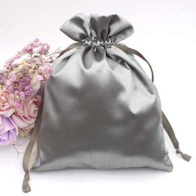 China Recyclable Custom Hair Extension Packaging Satin Bags Soft Dust Gift Packaging Pouch Drawstring Satin Hair Bag for sale