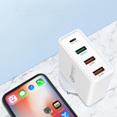 China Ultra-Fast Charging US EU UK 4 Ports Fast Charger QC 3.0 Type C USB Phone Fast Charger For iPhone Samsung Huawei for sale