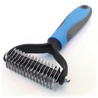 China Viable Professional Pet Deshedding Sweep 2 Sided Undercoat Dog Dematting Comb Cat Brush Rake Puppy Grooming Tools Shedding Flying Hair for sale