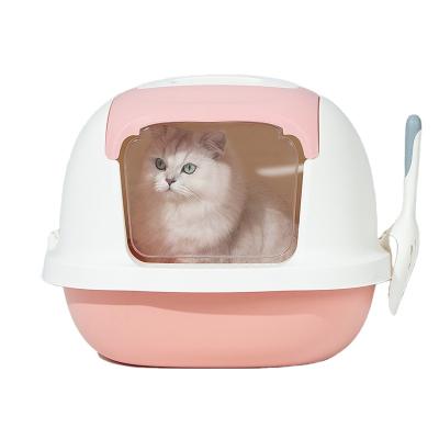 China Enclosed Full Plastic Single Door Viable Front Cleaning Carry Handle Pet Garbage Toilet Cats Mess Home Cat Toilet Box for sale