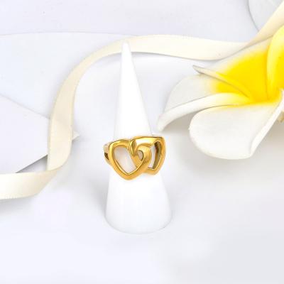 China New Arrival Stainless Steel Fashion Jewelry CLASSIC Double Hearts Ring Manufacturer For Couple Lady Gift for sale