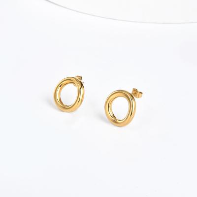 China Circle Tube Earring Fashion 316L Stainless Steel 18K Gold Plated Mini Circle Stud Earrings Non Allergic For Ladies for sale