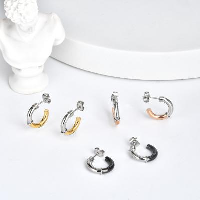 China Fashion Jewelry Chunky Hoop Earring Stainless Steel Wholesale Gold Plated Jewelry Earring for sale