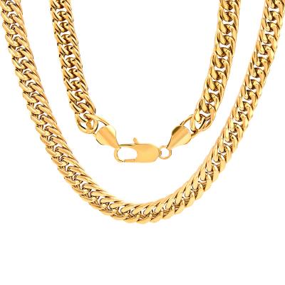 China CLASSIC Hip Hop Fashion Jewelry Stainless Steel Fashion Jewelry 14K Gold Plated Chunky Cuban Chain Necklace For Men for sale