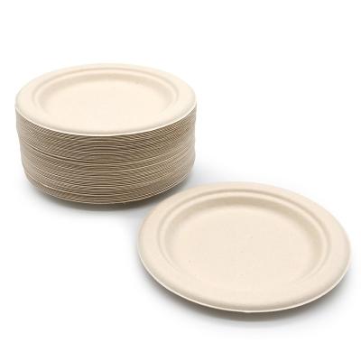 China Biodegradable Restaurant Compostable Weddings Dinner Picnic Dessert 7 Inch Party Dish Sugarcane Bagasse Round Disposable Dish for sale