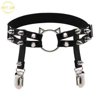 China Cool Adjustable Cat-shape Belt ALLOY Fashion Punk Garters Leg Garter with Anti-Slip Buckle Clips Elastic Sexy Punk Harness for sale