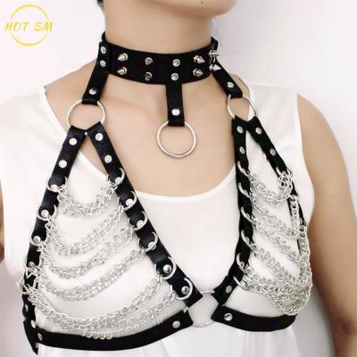 China Gothic Metal ALLOY Women Harness Punk Leather Chain Bra Full Body Cage Support Belts Adjust EDC Halloween Festival Praise Costume for sale