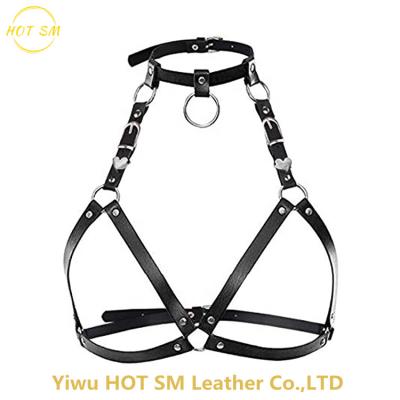 China BLACK PU Leather ALLOY Body Bra for Sexy Belly Belt Party Night Club Prom Body Chain Women Harness Festival PU Adjustable Belts for sale