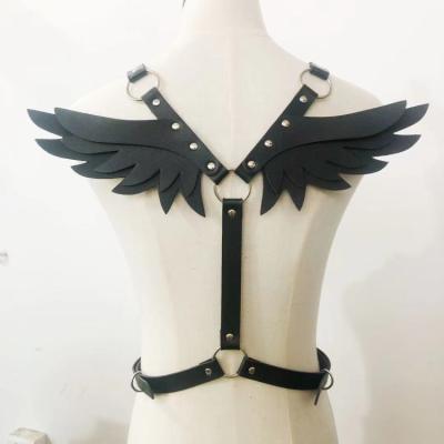 China ALLOY Women's Punk Angel Wings Body Chest Harness Belt Suspenders For Praise Halloween Festival Role Play Costume PU Harness O-ring for sale