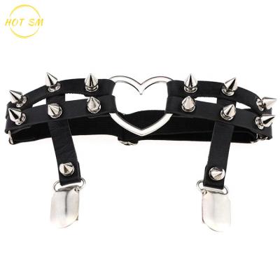 China Adjustable Leg Ring Garters Adjustable Sexy Elasticity Leg Harness Punk Rock Garters Heart Girl Women ALLOY Gothic Rivet Leather Stud for sale