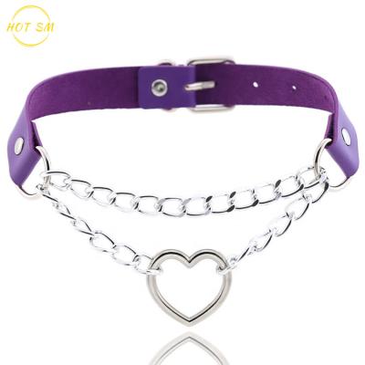 China Decoration Women PU Leather Gothic Sexy Punk Body Restraint Belts Harness Body Caged With Choker Collar Leather Collar Heart Shape Metal Chain PU for sale