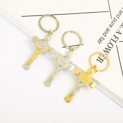 China Christian Jesus Saint Benedict Necklace Pendant Metal Car Key Chain Color Preserving Cross Pendant Zinc Alloy Jewelry Accessories for sale