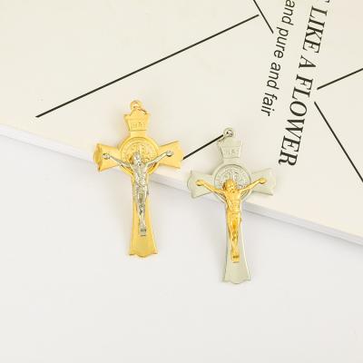 China Zinc Alloy Cross Pendant Men's Key Chain Jesus Saint Benedict Religious Necklace Religious Catholic Christianity Retro for sale