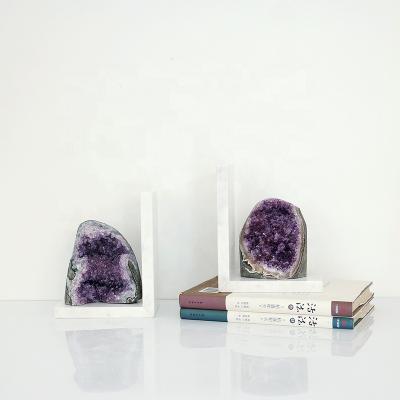 China Contemporary Natural Stone Decor Bookends Amethyst Cave Bedroom Decorative Marble Bookends for sale