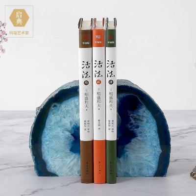 China Natural Feng Shui Modern Creative Stone Bookends Brazil Agate Stone Bookends Shelf Decoration Ornaments for sale