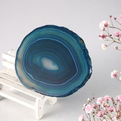 China Factory Wholesale Natural Feng Shui Agate Accessories Home Accessories Piece Landscape Coaster Piece Blue Color for sale