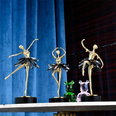 China Luxury Southeast Asian Light Restaurant Living Room Ornaments Pure Copper Crystal Ornaments Modern Decorating Home Ornaments Modern Ballet Girl for sale