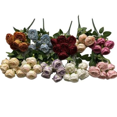 China Silk wedding decorations 7 groups of imperial concubine roses sanded cloth simulation rose bouquets hotel home decoration for sale