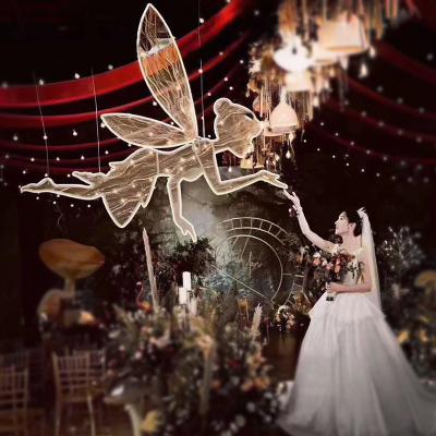 China New Iron Wedding Props Wrought Iron Elf Decoration Wedding Stage Pendant Lamp Wedding Angel Ceiling Lamp for sale