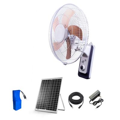 China High Wind Wall Fan 12V Solar Rechargeable Wall Mounted DC Fan 3 Speed ​​5 Outdoor Aluminum Bladeds Strong And Powerful Wind for sale