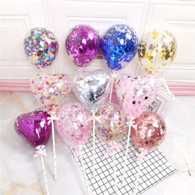 China Disposable Eco-Friendly Transparent Heart Shaped Cake Decoration Confetti Balloons Happy Birthday Cake Topper for sale