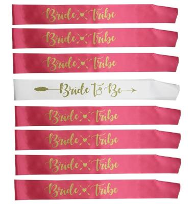 China Sash Gold Lettering Print Wedding Bride To Be Pink Sash Love And Arrows Print Satin Sash for sale