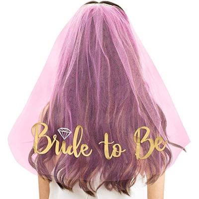 China New Product Soft Touch Bridal Hair Accessories Luxury Bridal Wedding Veil Party Ideals Gold Lettering Pink Bridal Veil for sale