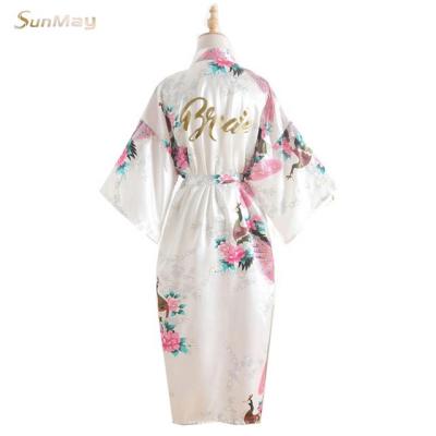 China Excellent Quality Breathable Gold Bride Letter Printing Silk Floral Bridesmaid Robe Kimono Bridesmaid Robe 6 Colors for sale