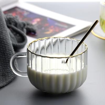 China Modern 250ml 350ml 450ml Clear Borisilicate Ribbed Drinking Glass Milk Glass Tea Cup for sale