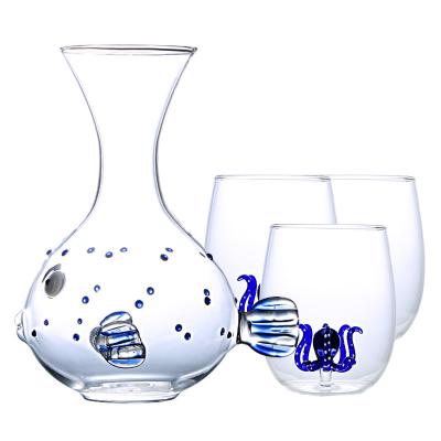 China Hand High Capacity Glass Novelty Octopus Shape Wine Glass Stocked Blown Decanter for sale