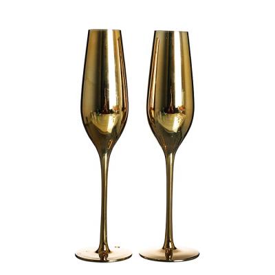 China Unique wholesale handmade custom design gold silver colored champagne plated fluting glass for party wedding for sale