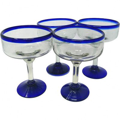 China Customized Margarita Cocktail Glass Wine Glasses Water Rim Solid Blue Color Margarita Glass for sale