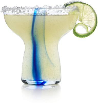 China LONG STEAM Amazon Hit Stemless Margarita Glasses With Blue Ribbon Cocktail Martini Dessert Glass Cup for sale