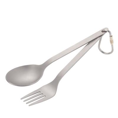 China Lightweight Titanium Outdoor Travel Camping Spoon Fork Spoon Set Cutlery Daily Flatware for sale