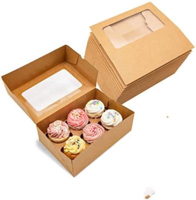 China Eco Friendly Recycled Materials Paper Kraft Box Cupcake Boxes Custom Dessert Box With Window for sale